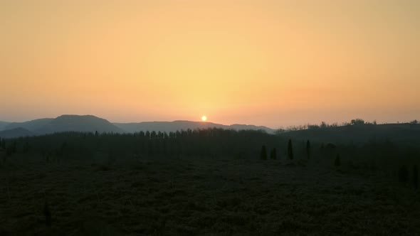 Aerial sunset view in the Sila mountains. Calabria, Italy. alt