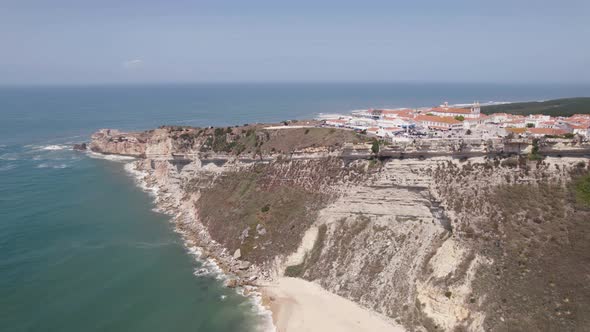 Aerial panoramic view of Nazarè coastline. Surfer's paradise. Portugal. alt