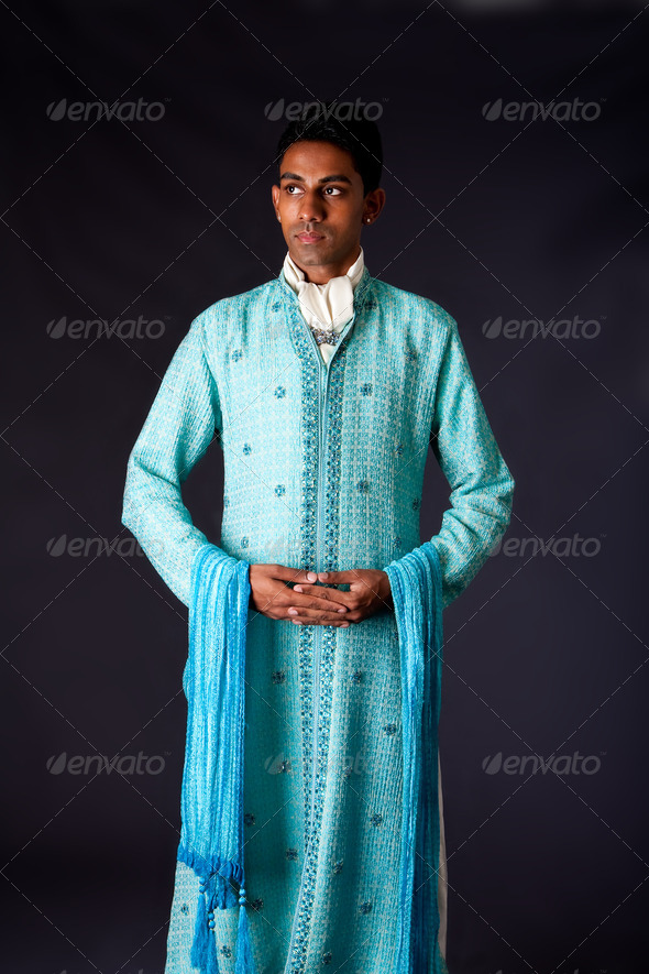 Indian groom wearing a Dhoti - Stock Photo - Images