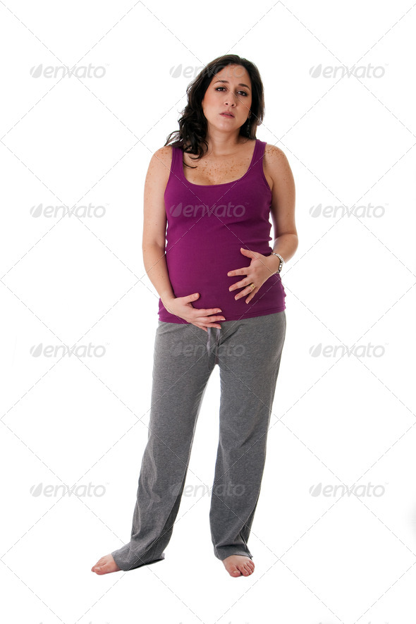 Pregnant woman with belly pain - Stock Photo - Images