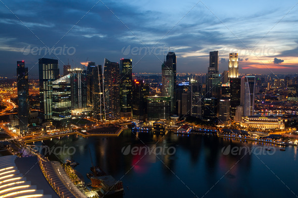 View of Singapore from Marina Bay Sands - Stock Photo - Images