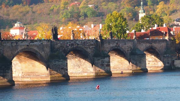 Old stone bridge over Vltava River in Prague Czech Republic. alt