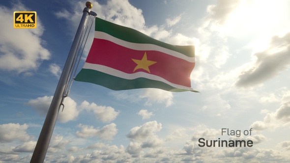 Suriname Flag on a Flagpole - 4K alt
