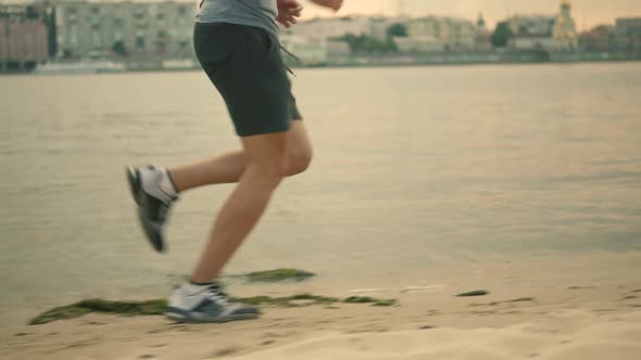 Triathlete Running, Sprinting And Endurance Workout Training. Marathon Runner Jog On Park. alt