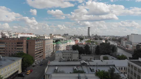 Top View of Old Houses in Center and the Vodootvodnyy Channel in Moscow, Russia.