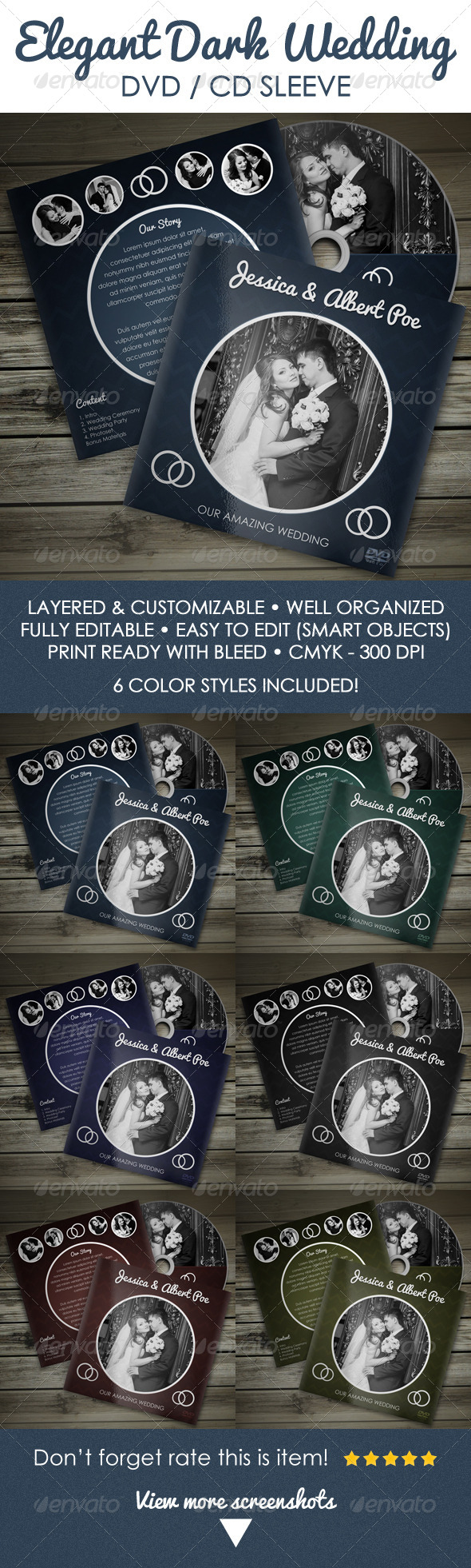 Elegant Dark Wedding DVD / CD Sleeve - Packaging Print Templates