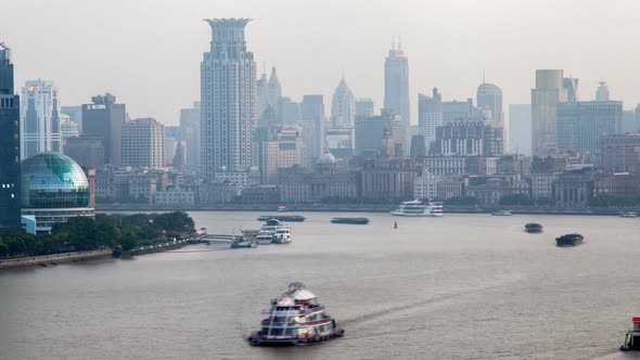 Shanghai The Bund or Waitan Urban Cityscape  Skyline Panorama Timelapse Zoom Out alt