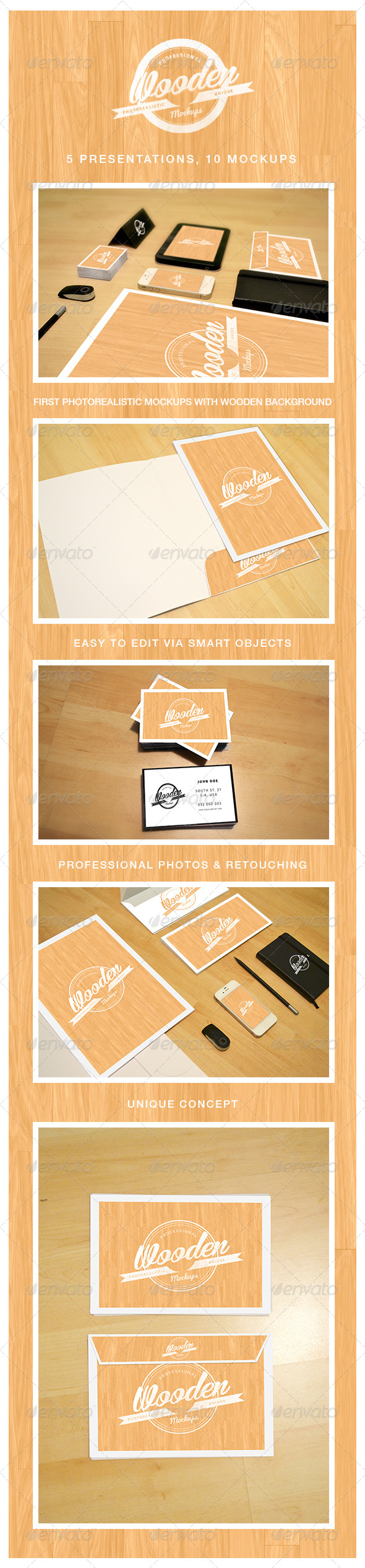 Photorealistic Wooden Mockups - Vol. 1 - Stationery Print