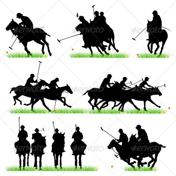 Polo Players Silhouettes Set