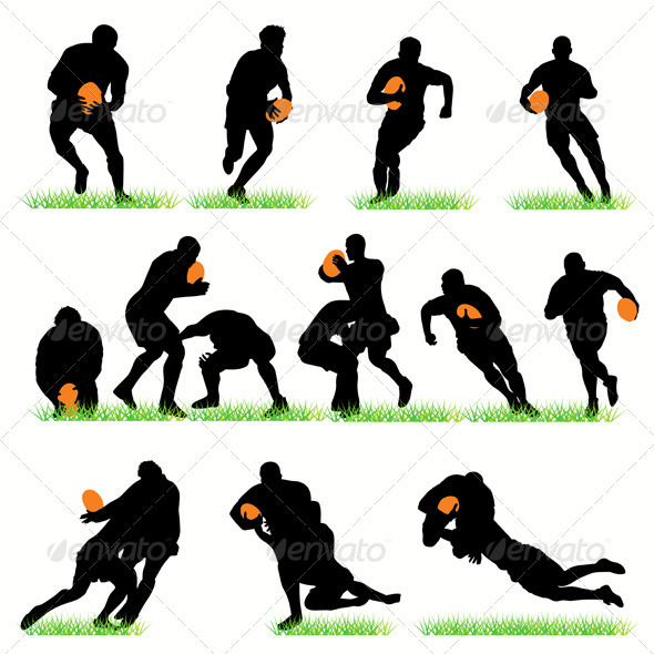 Rugby Players Silhouettes Set
