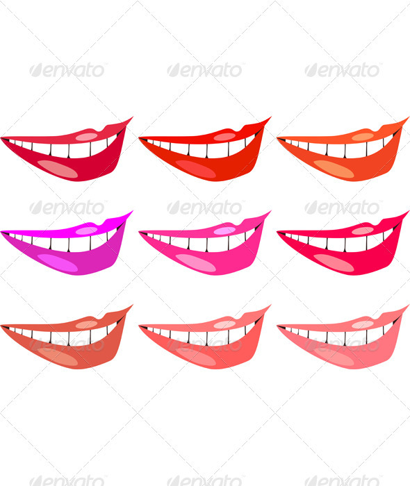 Vector set of images of women's lips in different 