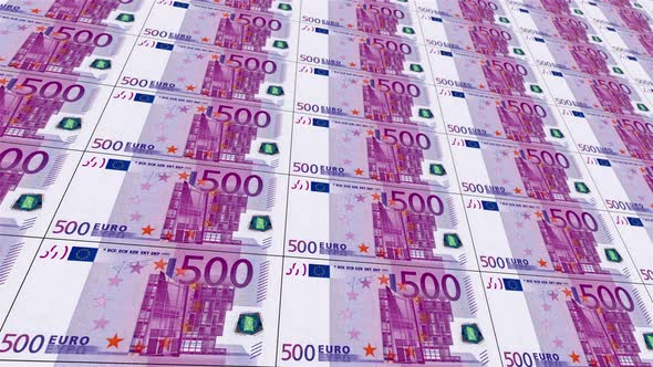 500 Euro Banknote. Horizontal. It's Moving To The Right. Looped Animation. alt