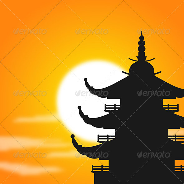 Pagoda Silhouette at Dusk - Travel Conceptual