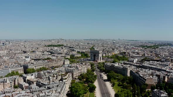 Drone Aerial View of Arc of Triumph Paris France alt