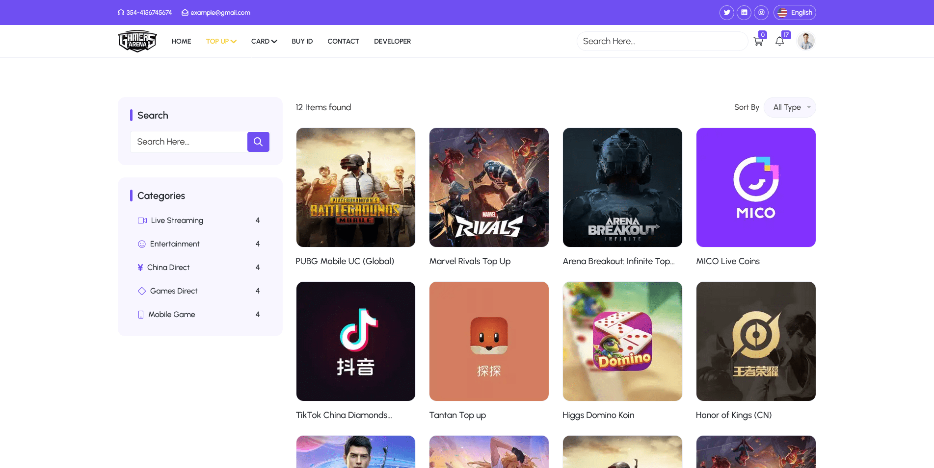 Gamers Arena Digital Online Game Store, Game Top Up Voucher Gamer ID  Selling Tools