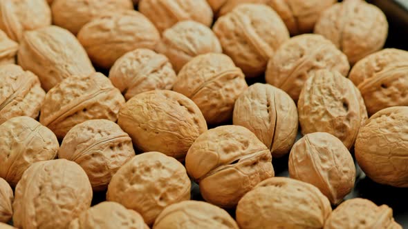 Looped Spinning Walnuts with Shells Closeup Full Frame Background alt