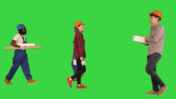 Many People in Different Professional Outfits Walking By on a Green Screen Chroma Key alt