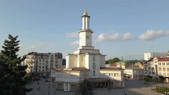 Aerial View of Historic Center of IvanoFrankivsk City with Old European Architecture alt