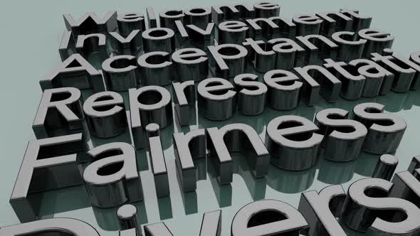Equity Diversity Inclusion Fairness Equality Words 3d Animation alt