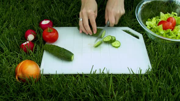 Woman Fresh Cucumber in Garden