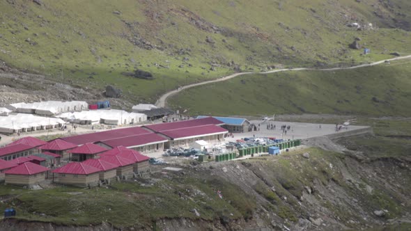 Helicopters Carrying Pilgrims Meadows Near Kedarnath Cottages for Pilgrims to Rest