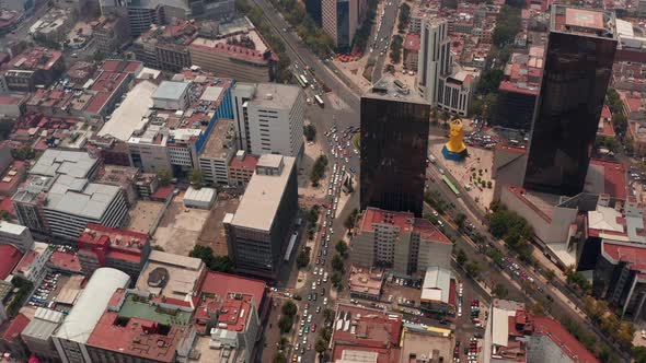 High Angle Aerial View of Heavy Traffic in Streets of Downtown alt