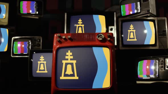 Flag of Riverside, California, on Retro TVs. alt