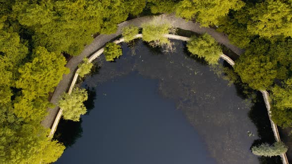 Bird Eye Zoom Descend to Caldera Dark Lake