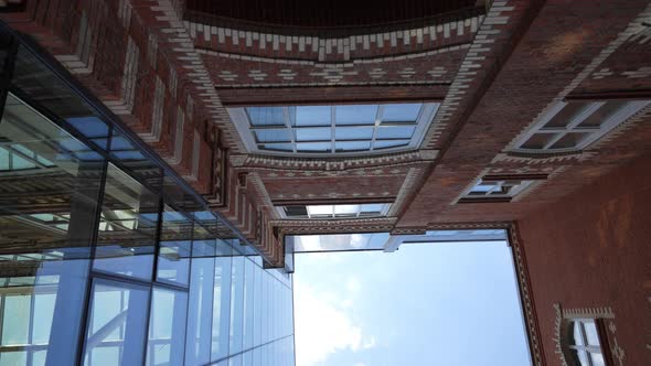 Unusual Brick Building with Panoramic Large Windows