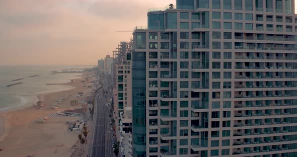 Beach and Hotels in Tel Aviv Coast Line During Sunrise