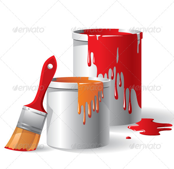 Paint Buckets and Paintbrush, Vectors