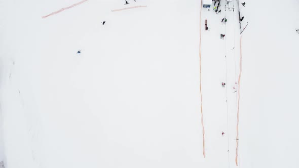 Panoramic Top View From Drone on Cable Way in Ski Resort