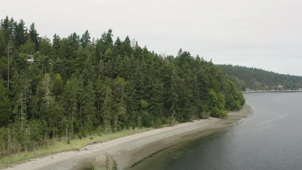 Washington State Coast Aerial View Of Island Forest Above Beach In Port Townsend alt