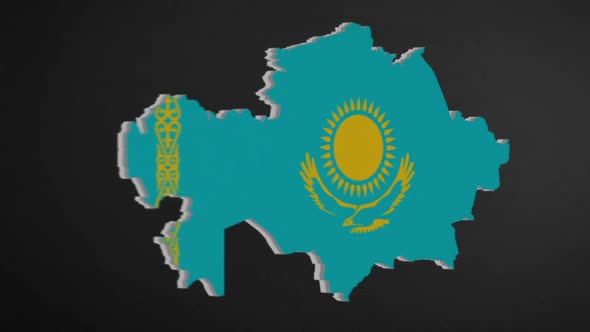 Kazakhstan Border Map with Flag Intro
