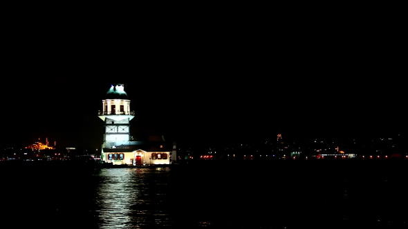 Istanbul Maiden's Tower Night Time