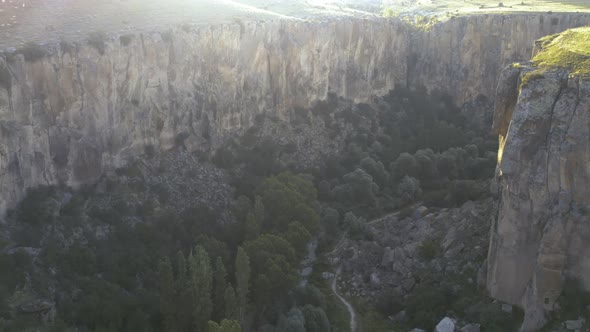 Ihlara Valley Canyon View From Air During Sunrise