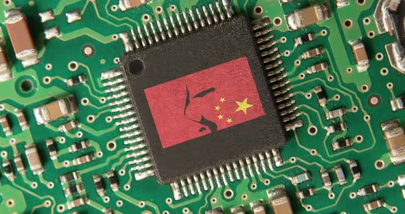Symbolic Concept Idea: Hardware Hard Disk PC Chip Technic background "Made in China"