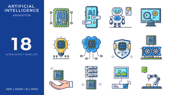 Artificial Intelligence Animated Icons | After Effects Elements template preview