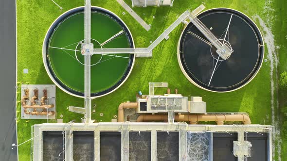 Aerial View of Modern Water Cleaning Facility at Urban Wastewater Treatment Plant alt