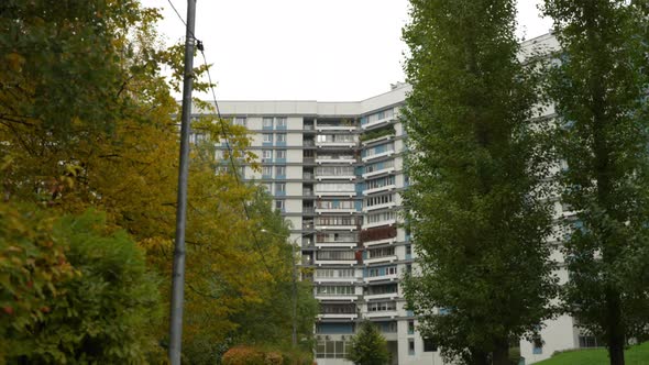 Highrise Residential Building and Autumn Landscape