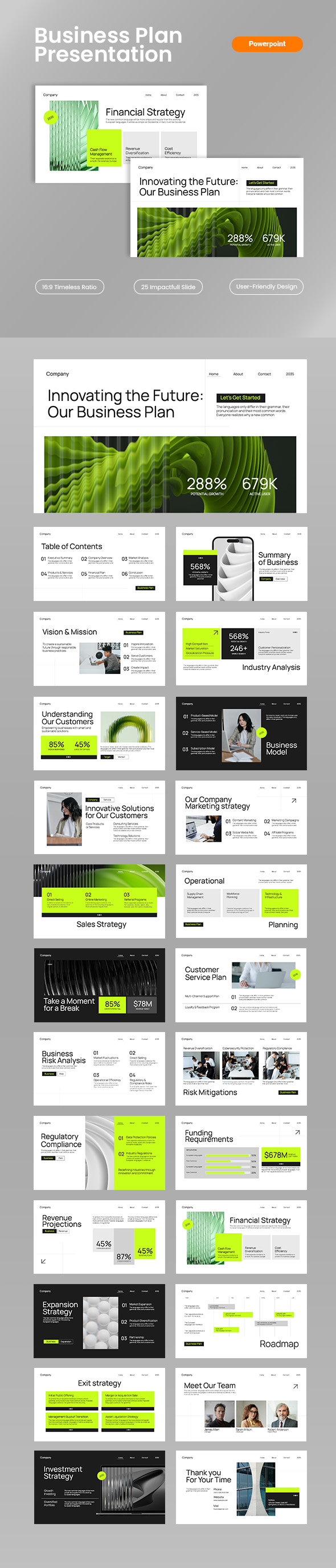 Green White Black Modern Minimalist Business Plan Presentation