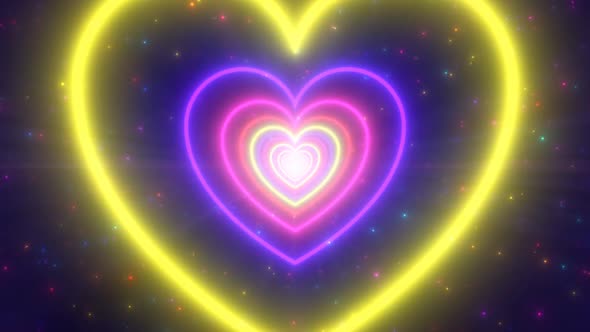 Neon Lights Love Heart Tunnel And Romantic Abstract Glow Particles 