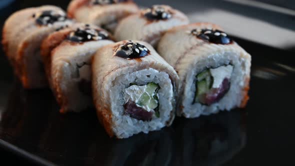 Sushi Rolls California with Shrimp Eel Sesame