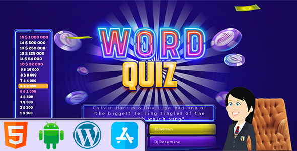 Word Quiz Game - HTML5 Construct3 Game
