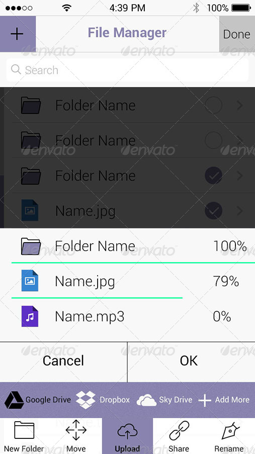 File Manager App - iOS UI Retina, Web Elements | GraphicRiver