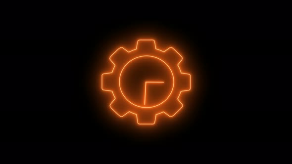 Gear Design Brown Neon Light Clock Isolated On Black Background alt
