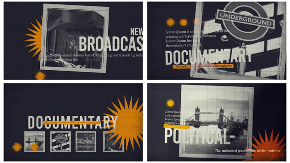 Documentary Broadcast Opener | Retro Grunge Intro Video Displays template preview