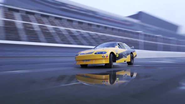 High speed racing car driving and drifting without smoke around racing track. alt