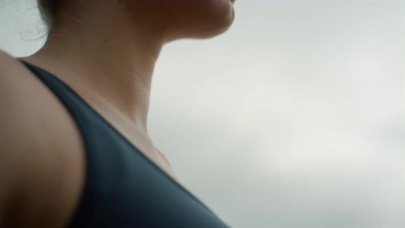 Peaceful Woman Meditating Gloomy Day Close Up alt