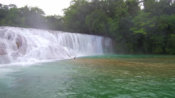 Aerial footage at Agua Azul waterfalls